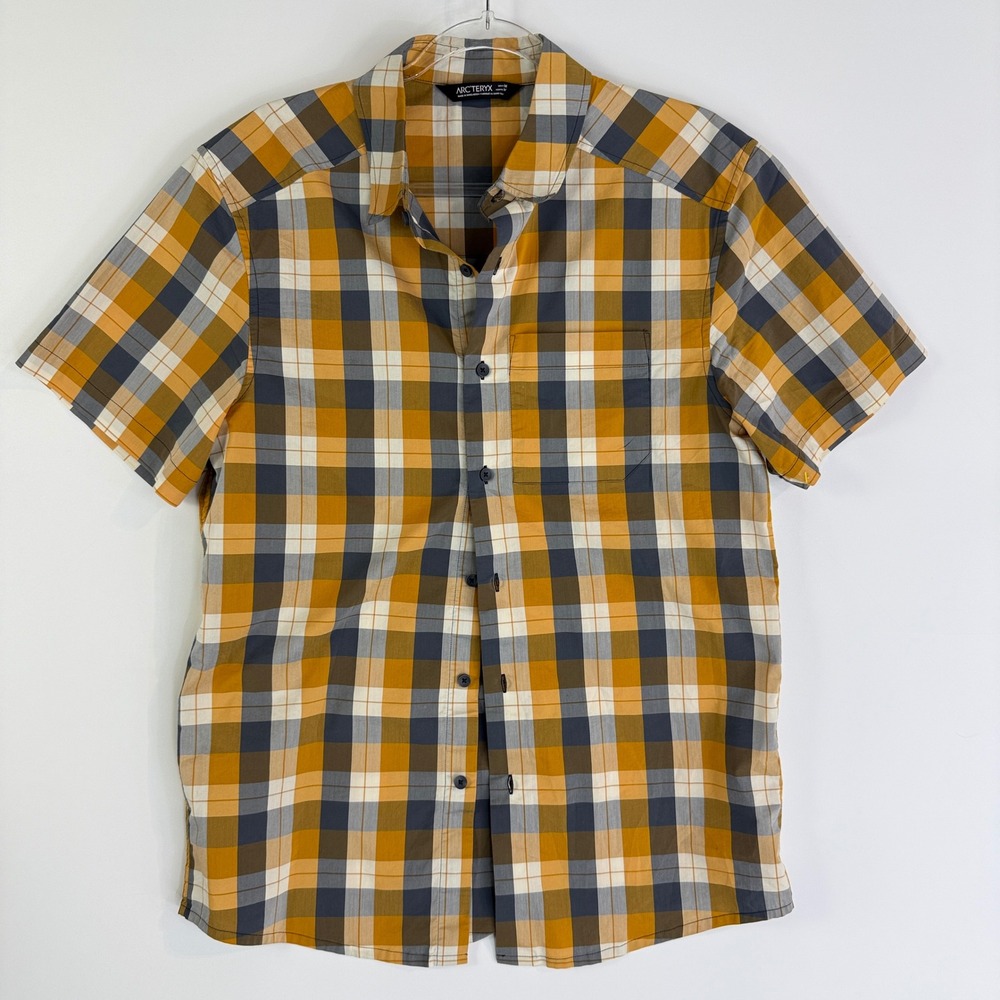 Arc'teryx Button Down Shirt Mens M Yellow Plaid Short Sleeve 17217-104783